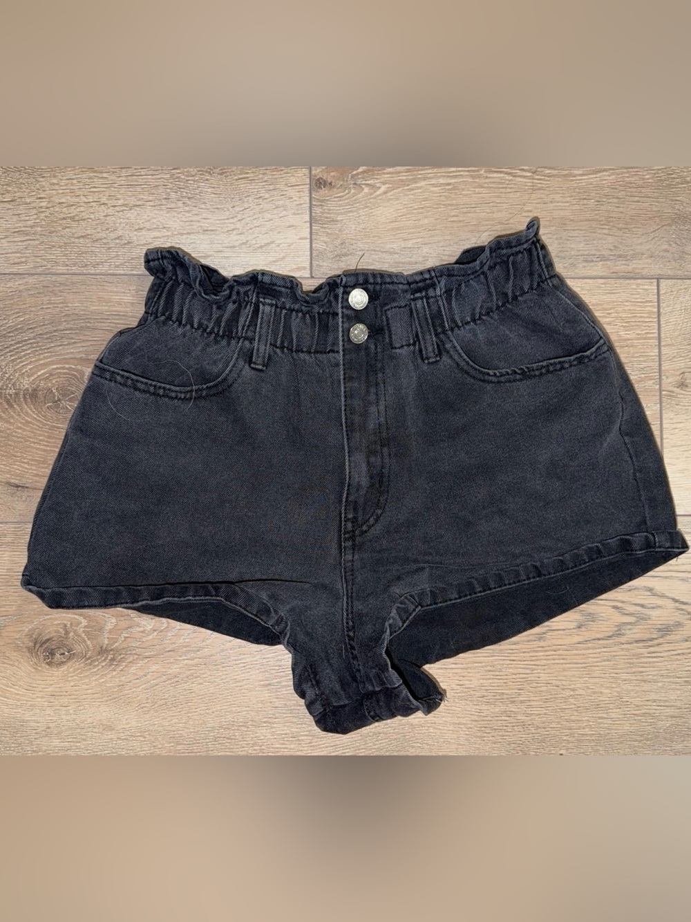 Forever 21 Black Paperbag Waist High Rise Denim Shorts Size 28
